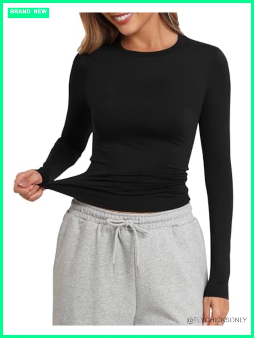 PALINDA Women's Fitted Long Sleeve Crewneck Stretchy Tee Shirt Crop Top
